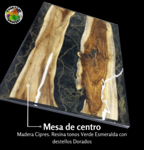 MESA DE CENTRO MADERA CIPRES RESINA EPOXI TUARTE3D uruguay